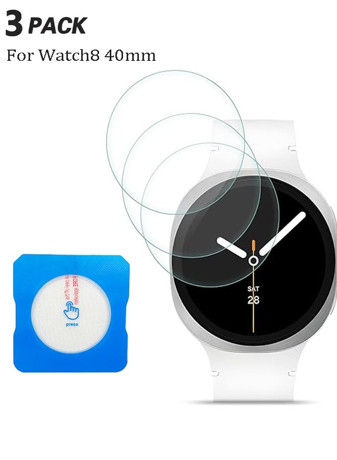 حَبْل تِك حامي شاشة من 3 قطع لساعة Samsung Galaxy Watch 9 / Watch 8 مقاس 40 مم، مع أداة تركيب ذاتية المحاذاة، زجاج مقسى شفاف عالي الدقة، مضاد للخدش وخالي من الفقاعات - Image 1